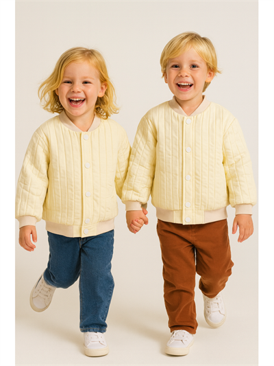 Unisex Kapitone Cıtcıtlık Ceket Krem