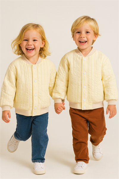 Unisex Kapitone Cıtcıtlık Ceket Krem