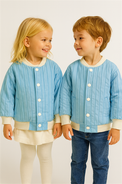Unisex Kapitone Cıtcıtlık Ceket Mavi