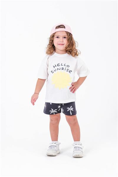 Unisex Model Hello Sunrise Yazılı Alt-Üst Takım Beyaz