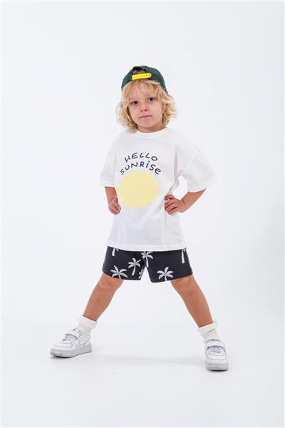 Unisex Model Hello Sunrise Yazılı Alt-Üst Takım Beyaz
