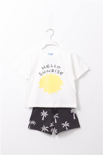 Unisex Model Hello Sunrise Yazılı Alt-Üst Takım Beyaz