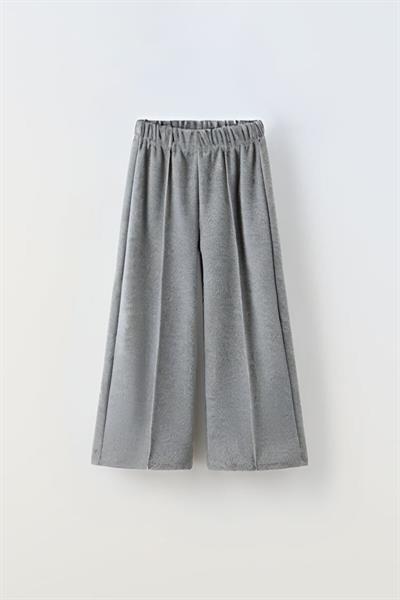 Wıde Leg Fitilli Kumaş Pantolon Gri