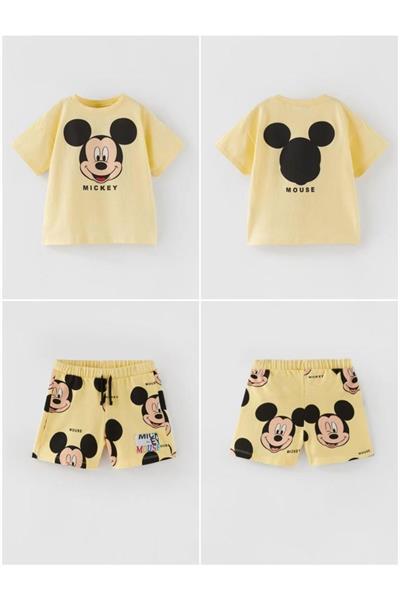 Yeni Sezon Erkek Çocuk Mickey Mouse Sarı Renk Alt-Üst Takım Sarı