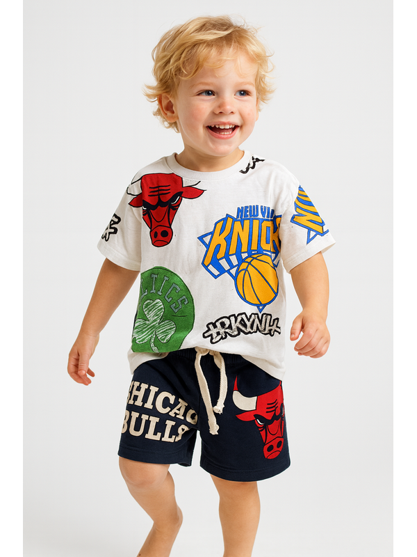 Erkek Çocuk Basketbollu Baskılı Alt-Üst Takım Beyaz
