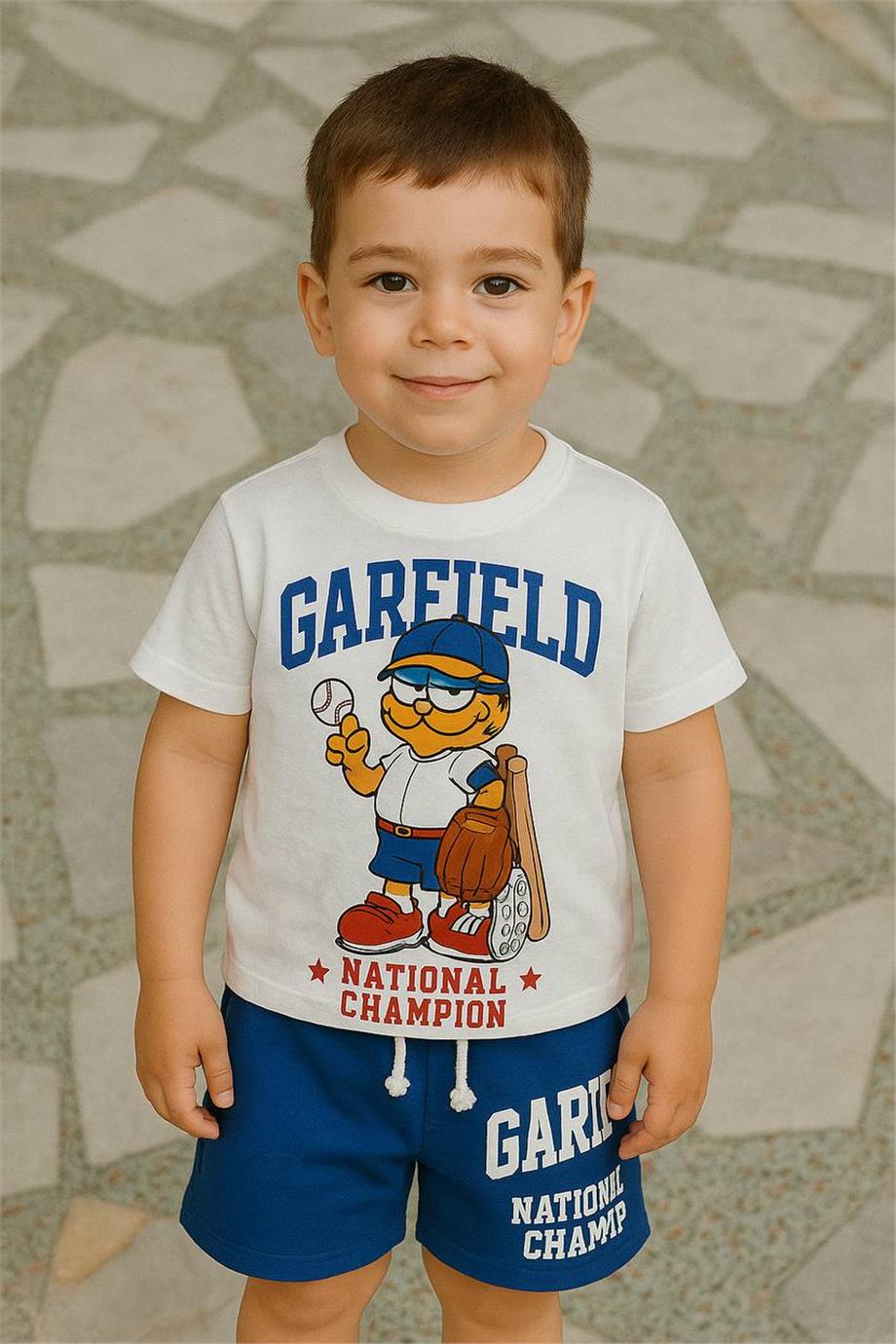 Erkek Çocuk Champıon Champ T-Shirt-Şort Alt-Üst Takım Mavi