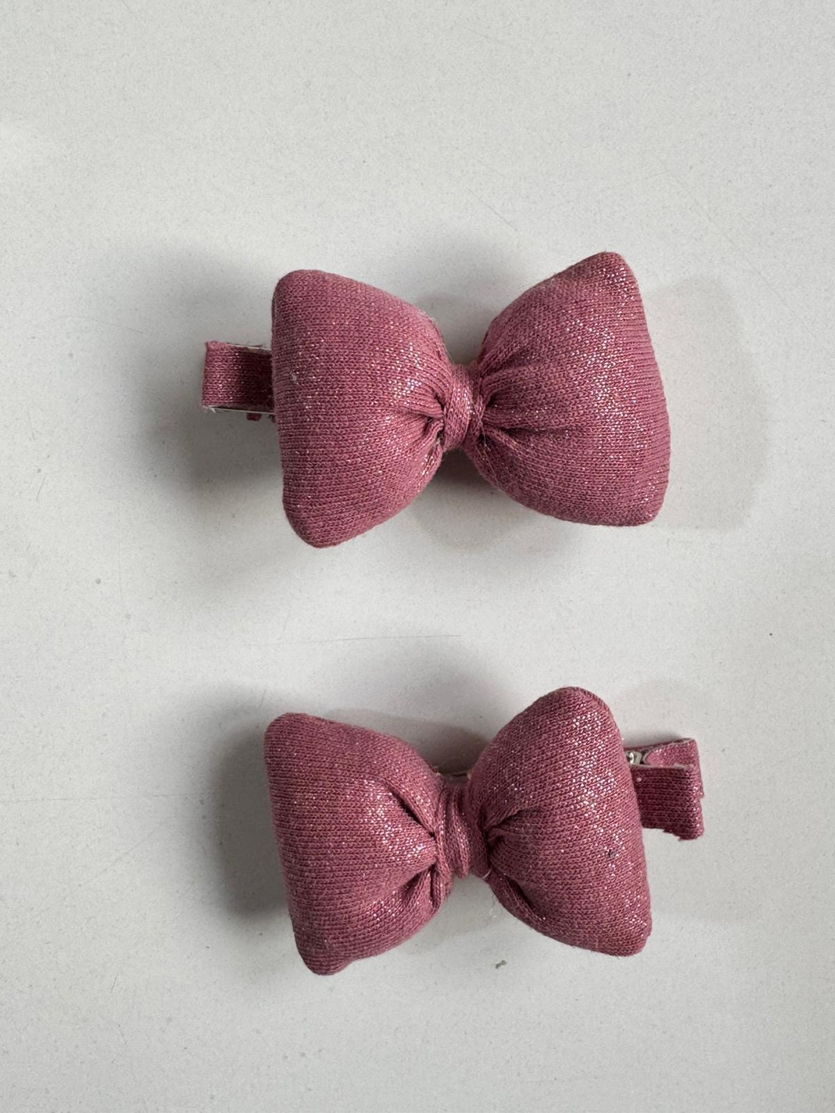 Kız Çocuk simli Fiyonklu 2'li klips toka pembe 