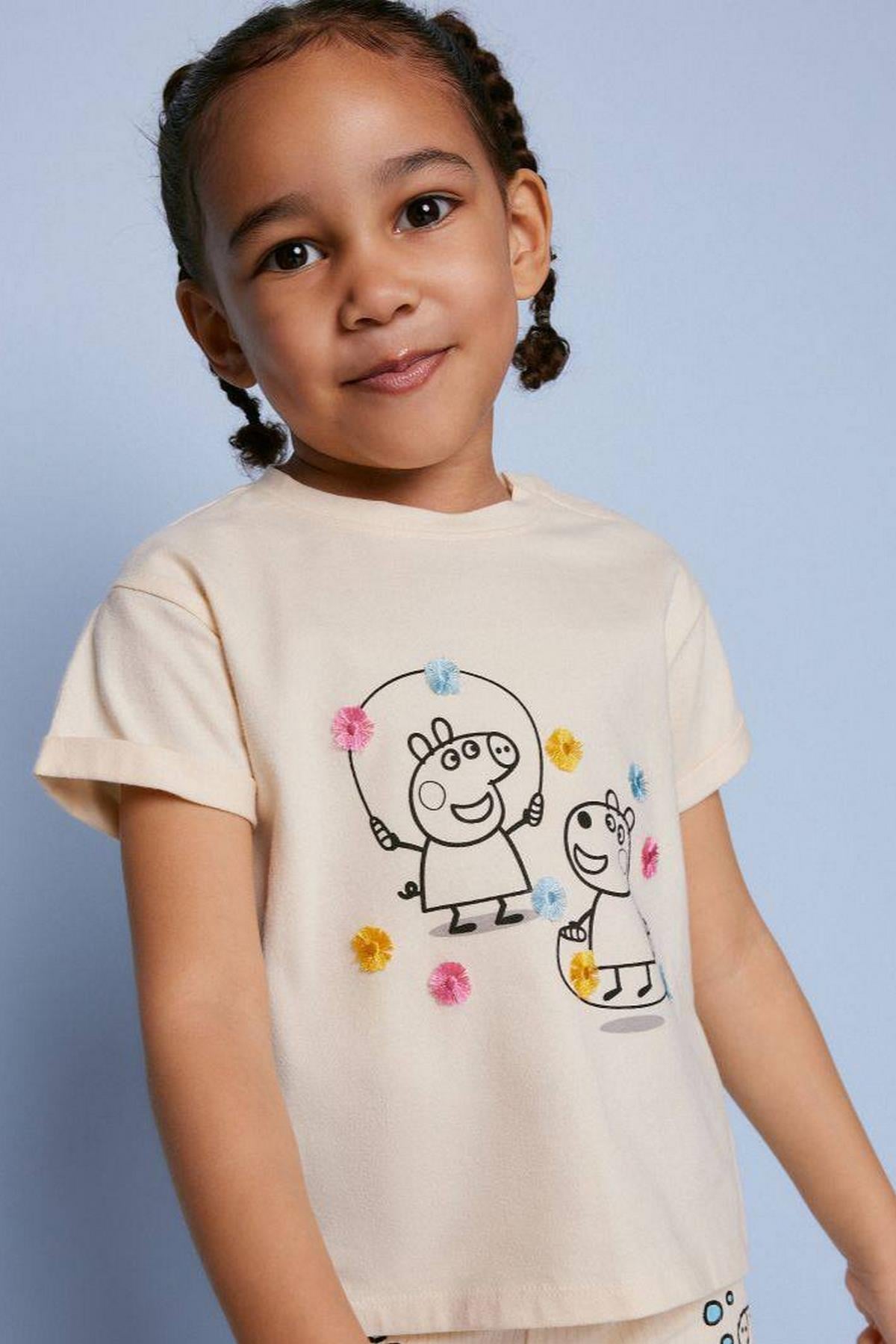 Kız Çocuk Yeni Sezon Peppa Pig Alt-Üst Takım Krem