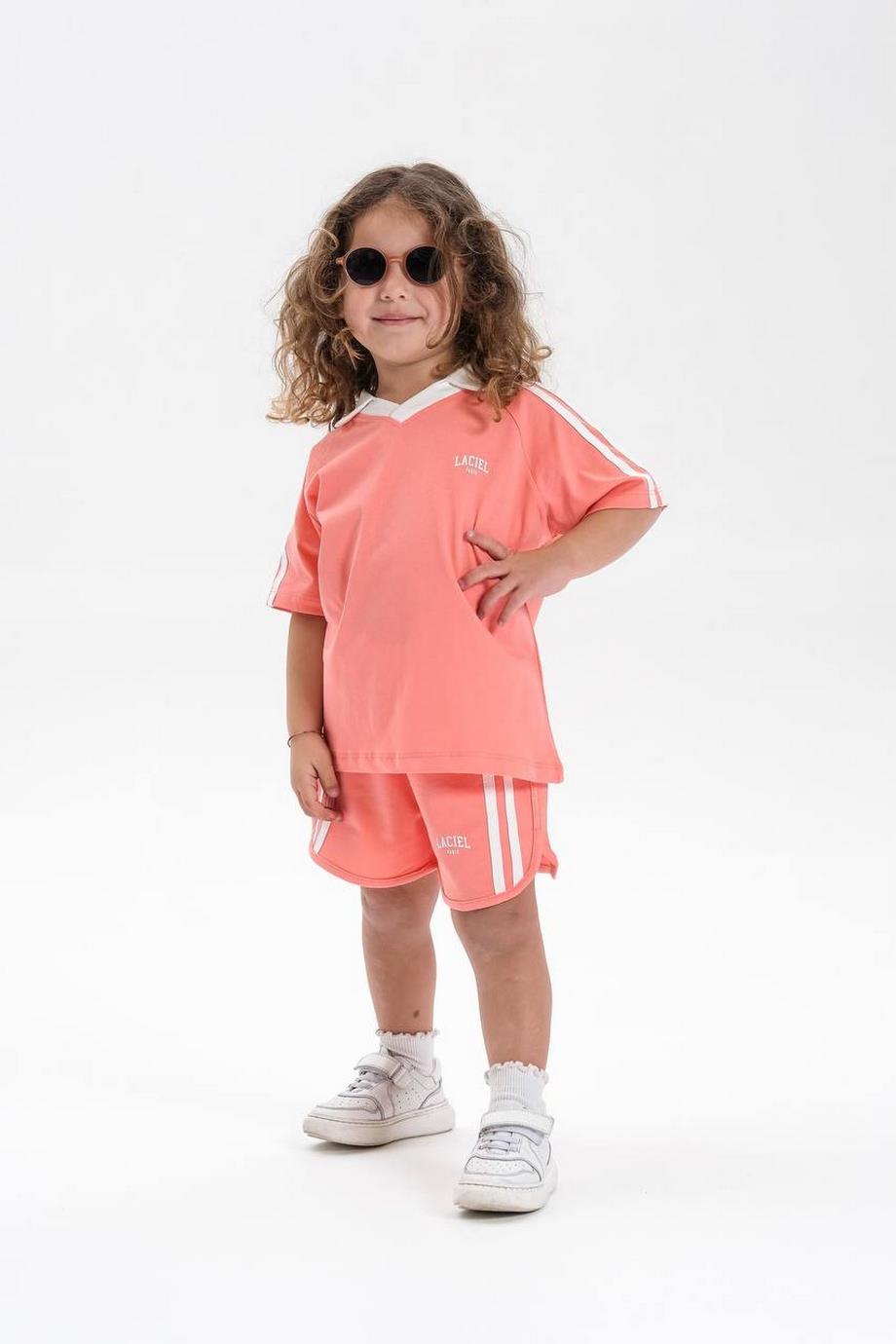 Unisex Modal Şeritli Logo Alt-Üst Takım Pembe