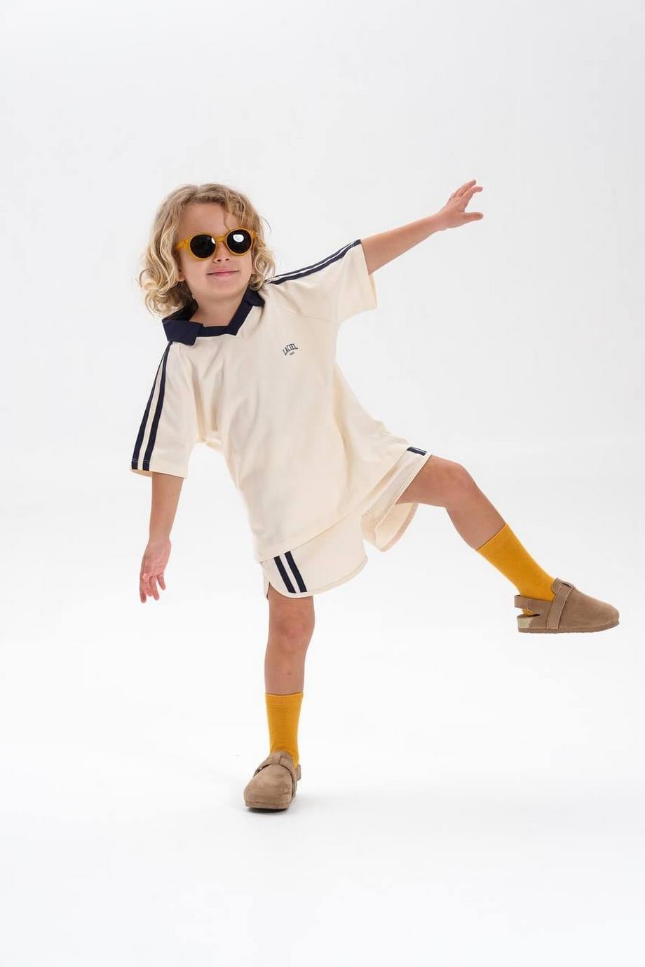 Unisex Model Şeritli Logo Alt-Üst Takım Krem