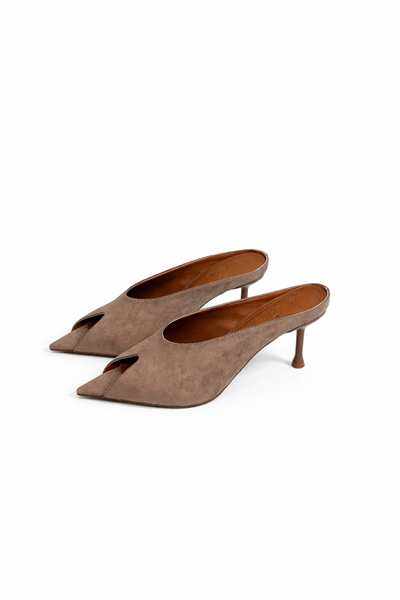 Agata Vizon Süet Kadın Topuklu Terlik