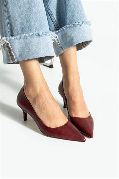 CLARA Bordo Suni Deri Kadın Topuklu