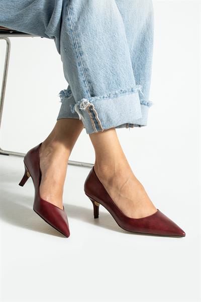 CLARA Bordo Suni Deri Kadın Topuklu