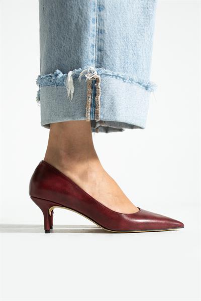 CLARA Bordo Suni Deri Kadın Topuklu