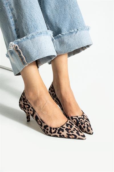 CLARA Leopar Suni Deri Kadın Topuklu