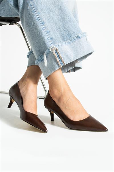 CLARA Kahverengi Suni Deri Kadın Topuklu