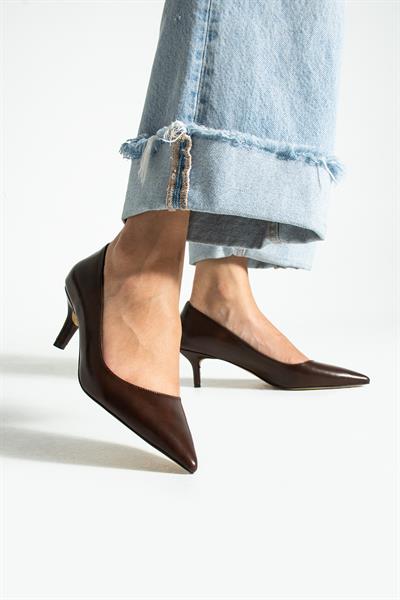 CLARA Kahverengi Suni Deri Kadın Topuklu