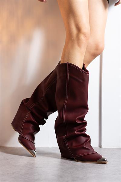 EMİLY Bordo Suni Deri Kadın Çizme