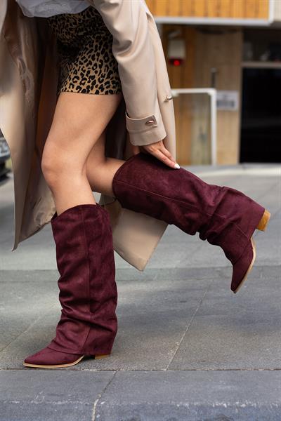 EMİLY NOVA Bordo Süet Kadın Çizme