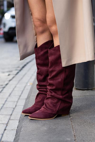 EMİLY NOVA Bordo Süet Kadın Çizme