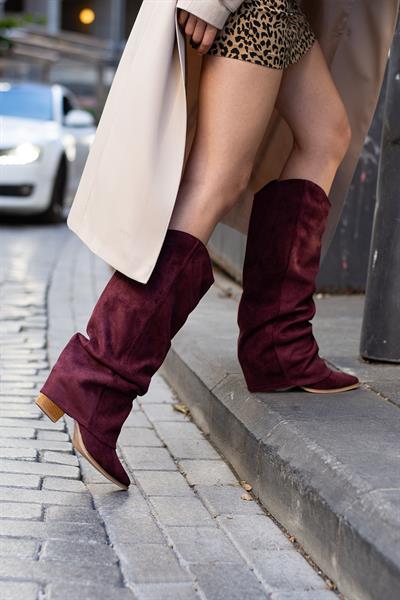EMİLY NOVA Bordo Süet Kadın Çizme