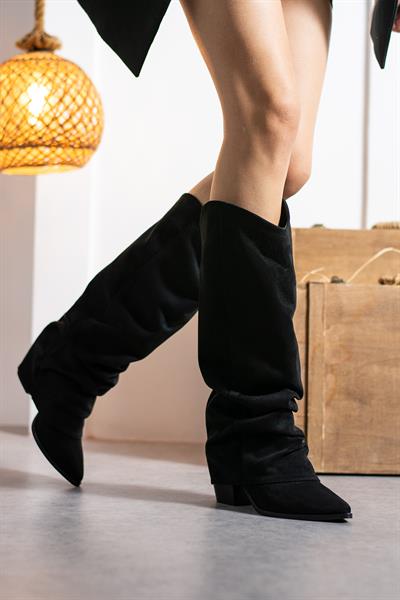 EMİLY NOVA Siyah Süet Kadın Çizme