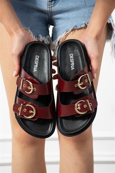 JUDE Bordo Suni Deri Kadın Terlik