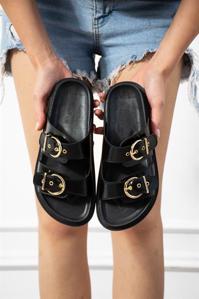 JUDE Siyah Suni Deri Kadın Terlik