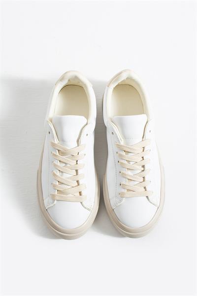 LENA Beyaz-Bej Suni Deri Kadın Sneakers