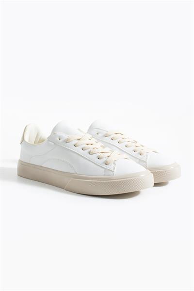 LENA Beyaz-Bej Suni Deri Kadın Sneakers