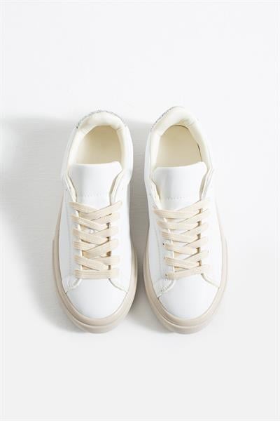 LENA Beyaz-Gri Suni Deri Kadın Sneakers