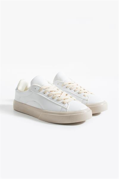LENA Beyaz-Gri Suni Deri Kadın Sneakers