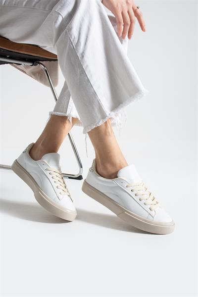 LENA Beyaz-Gri Suni Deri Kadın Sneakers