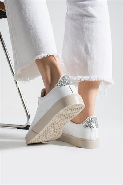 LENA Beyaz-Gümüş Suni Deri Kadın Sneakers