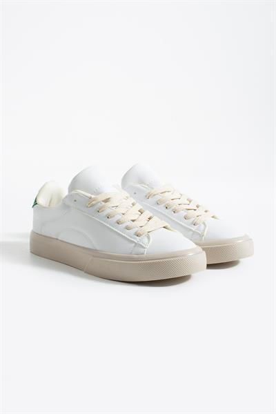LENA Beyaz-Haki Suni Deri Kadın Sneakers