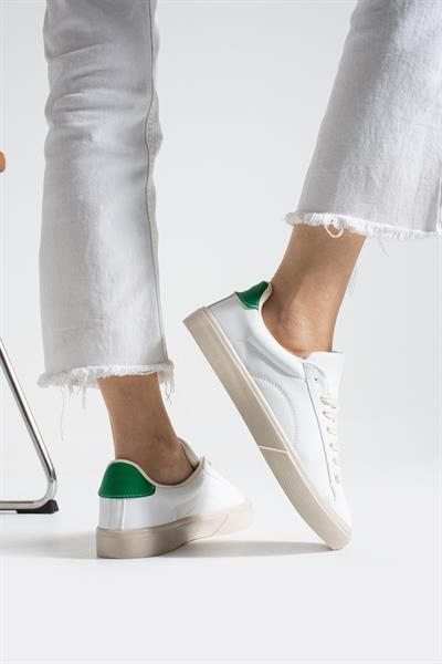 LENA Beyaz-Haki Suni Deri Kadın Sneakers