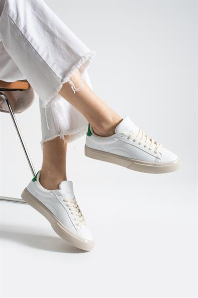 LENA Beyaz-Haki Suni Deri Kadın Sneakers