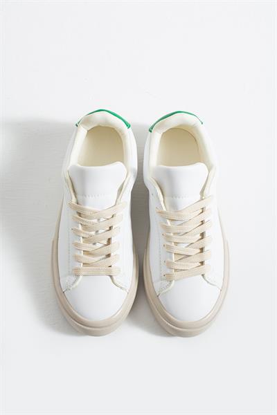 LENA Beyaz-Haki Suni Deri Kadın Sneakers