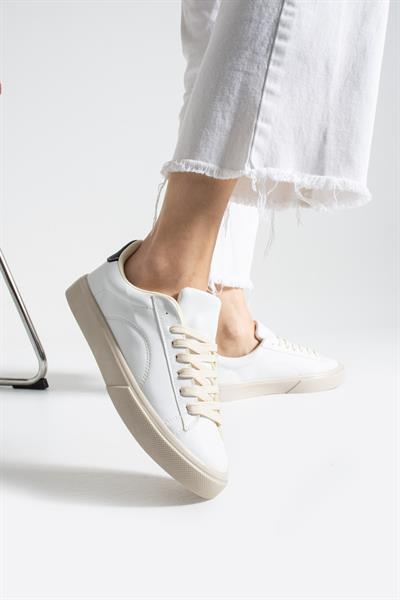 LENA Beyaz-Siyah Suni Deri Kadın Sneakers
