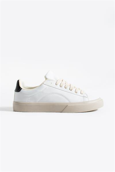 LENA Beyaz-Siyah Suni Deri Kadın Sneakers