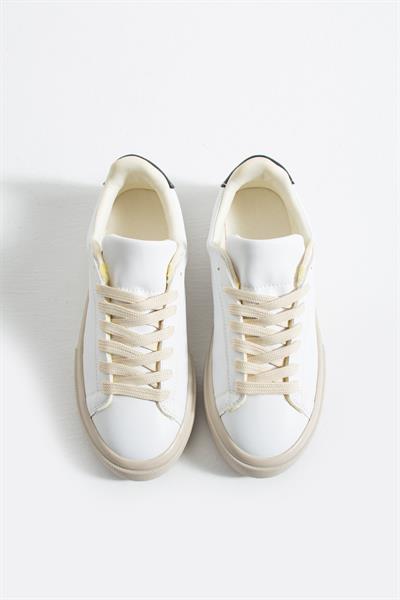 LENA Beyaz-Siyah Suni Deri Kadın Sneakers