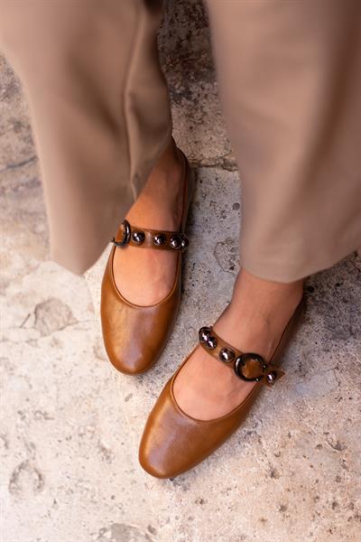 LİLE Taba Suni Deri  Kadın Babet