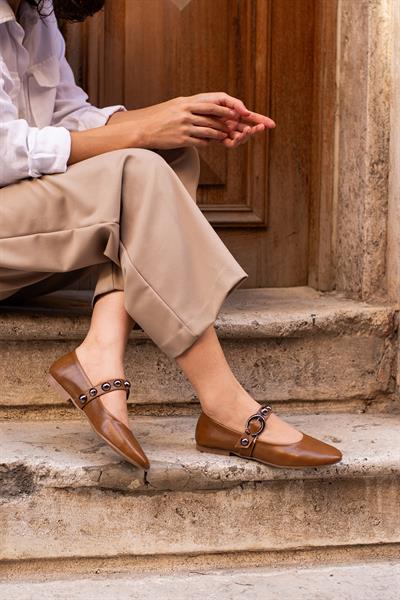 LİLE Taba Suni Deri  Kadın Babet