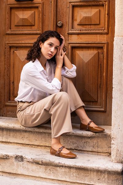 LİLE Taba Suni Deri  Kadın Babet