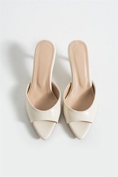 Loren Bej Suni Deri Kadın Topuklu Terlik