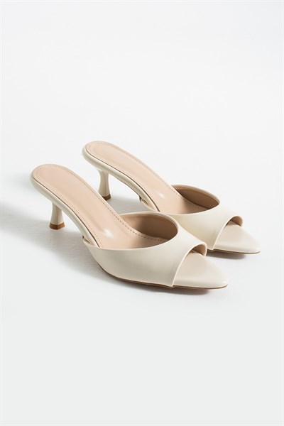 Loren Bej Suni Deri Kadın Topuklu Terlik