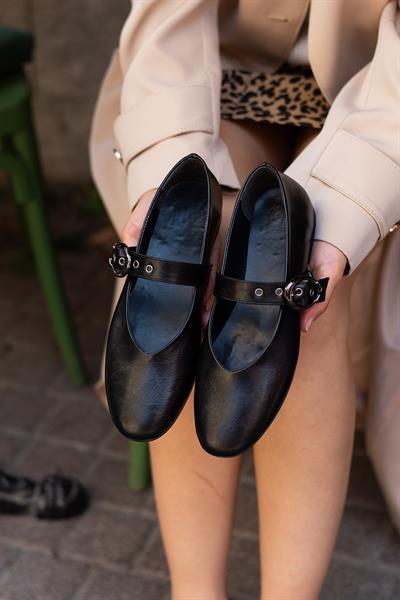 Mary Siyah Suni Deri Kadın Babet