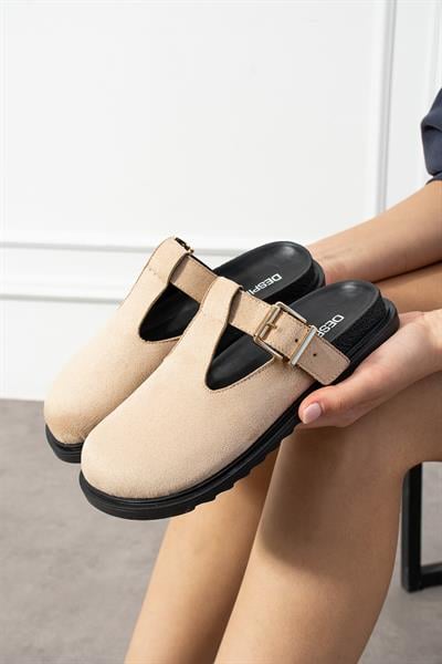 MASSİV Bej Süet Kadın Terlik