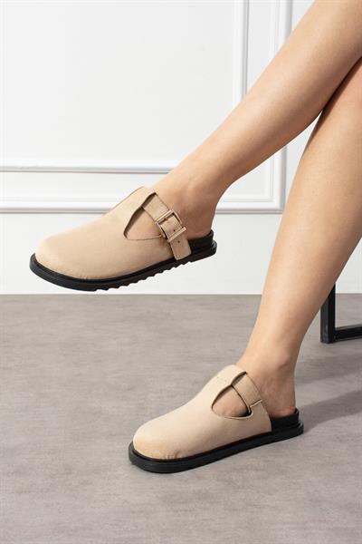 MASSİV Bej Süet Kadın Terlik