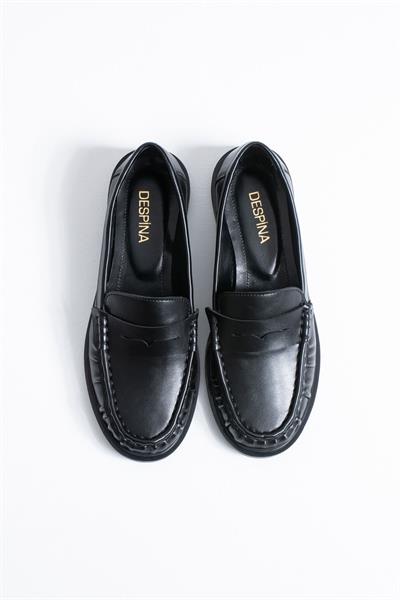 MONTE Kadın Siyah Cilt Klasik Loafer Ayakkabı Düz Taban Günlük Kullanım